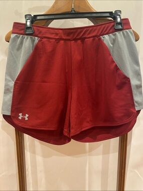 Under Armour Women's Size (M)Crimson Athletic Shorts with Light Gray Side Panels